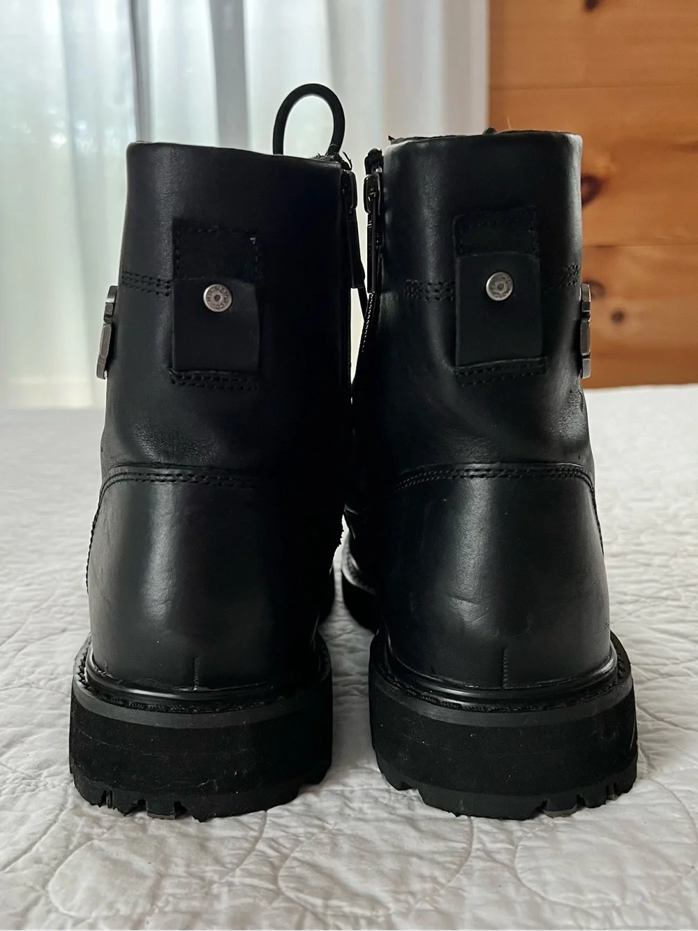 Harley-Davidson Black Leather Lace-Up Side-Zip Moto Boots Bikercore Rugged